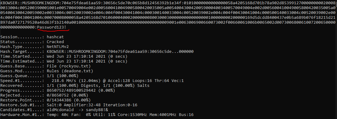 Cracking the password of the kbowser user