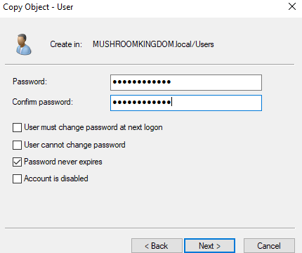 Setting the password for the SQL-SVC account