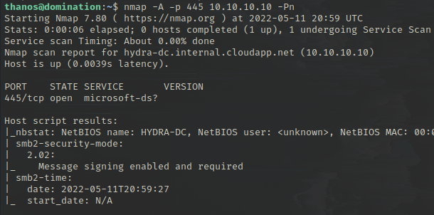 Running an Nmap against the DC